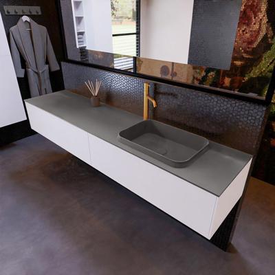 Badkamermeubelset Mondiaz Erin 200 cm met 2 Lades met RIDGE Wastafel Rechts Dark grey met 1 kraangat Greeploos Mat Carrara