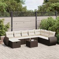 9-delige Loungeset met kussens poly rattan bruin - thumbnail