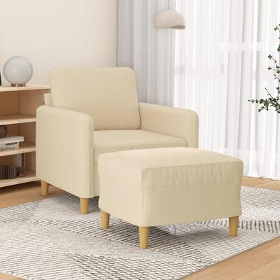 Fauteuil met voetenbank 60 cm stof crèmekleurig