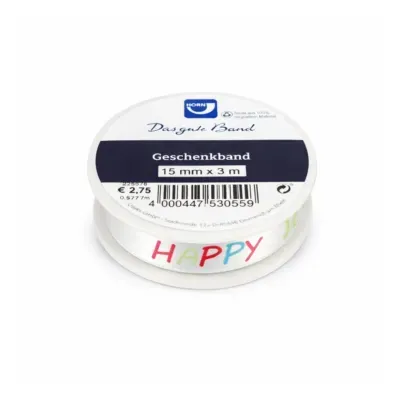 Horn cadeaulint Happy Birthday satijn 3 m | 36 stuks