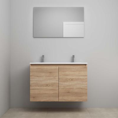 On-Line Badkamermeubelset - 100 cm - Bouwpakket - Greeploos 2 Deuren - Acryl Wastafel - 2 Kraangaten - Spiegel - Eiken