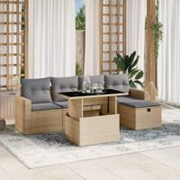 6-delige Loungeset met kussens poly rattan beige - thumbnail