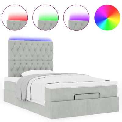 Ottoman bed met matrassen en LED's 90x200cm fluweel lichtgrijs