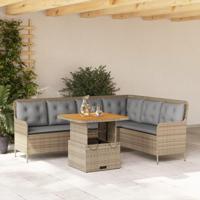 2-delige Loungeset met kussens poly rattan beige - thumbnail
