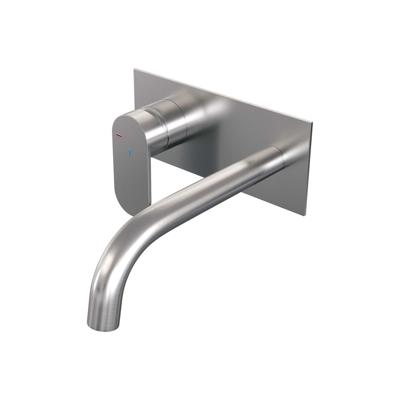 Brushed Edition inbouw wastafelmengkraan met gebogen uitloop en afdekplaat RVS geborsteld PVD