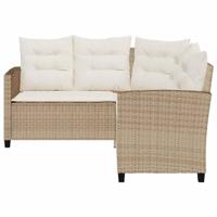 Tuinbank met tafel en kussens L-vormig beige poly rattan - thumbnail