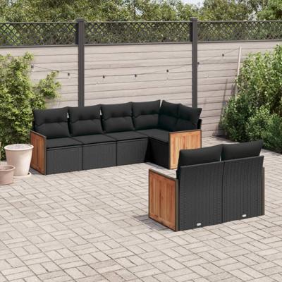 7-delige Loungeset met kussens poly rattan zwart - thumbnail