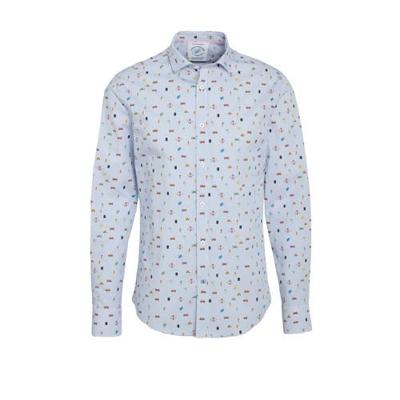 A fish named Fred slim fit overhemd met all over print lichtblauw