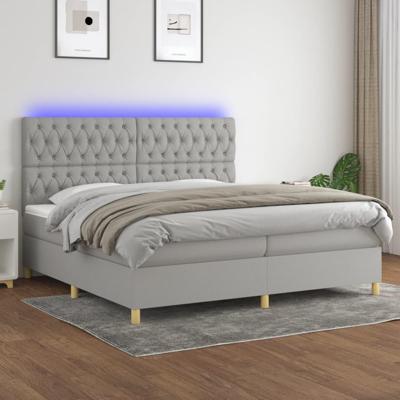 Boxspring met matras en LED stof lichtgrijs 200x200 cm