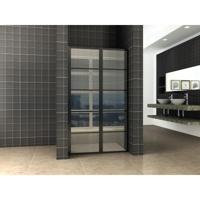 Horizon nisdeur met vast deel en raster 800 x 2000 x 8mm nano helder glas/mat zwart - thumbnail