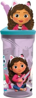Beker met Rietje Gabby's Dollhouse Party Licht Roze PVC 360 ml