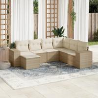 7-delige Loungeset met kussens poly rattan beige - thumbnail