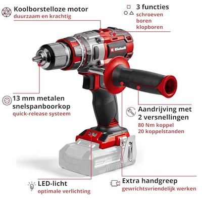 Einhell Professional Professional TP-CD 18/80 Li-i BL - Solo Power X-Change 4514305 Accu-klopboor/schroefmachine Zonder lader, Zonder accu
