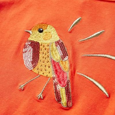 Kindershirt met lange mouwen vogelprint 140 donkeroranje