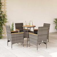 5-delige Loungeset met kussens poly rattan en acaciahout grijs - thumbnail