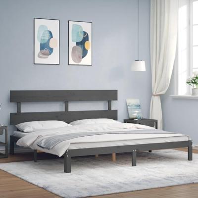 Bedframe met hoofdbord massief hout grijs 200x200 cm