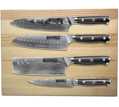 Blackwell Messenset Damascus 4-delig + GRATIS Blackwell Snijplank 40 x 30 x 4 cm