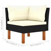 Tuinbank 4-zits met kussens poly rattan zwart - thumbnail