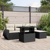 6-delige Loungeset met kussens poly rattan zwart - thumbnail