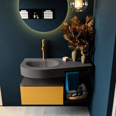 MONDIAZ RIVA 100cm badmeubel onderkast / planchet kleur Ocher met 1 lade. Wastafel DULCET links 1 kraangat kleur Dark_Grey.