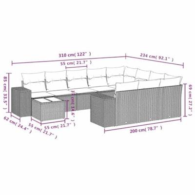 11-delige Loungeset met kussens poly rattan lichtgrijs