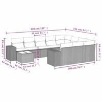 11-delige Loungeset met kussens poly rattan lichtgrijs - thumbnail
