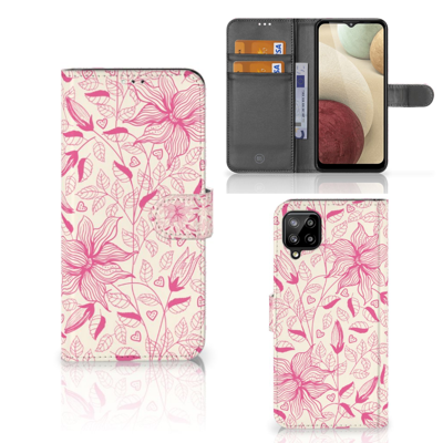 Samsung Galaxy A12 Hoesje Pink Flowers Samsung Galaxy A12 Hoesje Pink Flowers