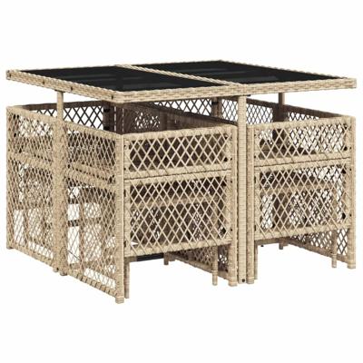 9-delige Tuinset met kussens poly rattan beige