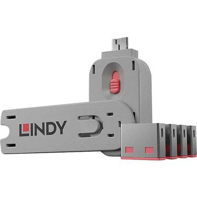 Lindy USB Port Blocker - Pack 4, Colour Code: Pink