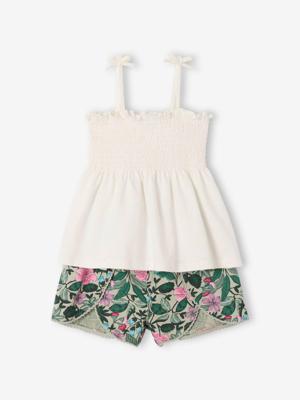 Set met topje en short met print voor meisjes saliegroen