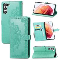 Voor Samsung Galaxy S21 FE Halfway Mandala Embossing Patroon Horizontale Flip Lederen Hoesje met Houder & Kaart Slots &Portemonnee &Lanyard (Groen) - thumbnail