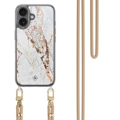 iPhone 17 hoesje met beige koord - Marmer goud