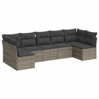 7-delige Loungeset met kussens poly rattan grijs - thumbnail
