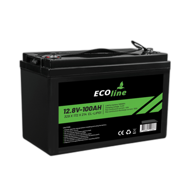 EcoLine - LifePo4 12V 100AH - 100000mAh lithium Batterij - 329 x 172 x 214 - Deep Cycle Accu + Bluetooth