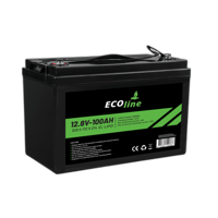 EcoLine - LifePo4 12V 100AH - 100000mAh lithium Batterij - 329 x 172 x 214 - Deep Cycle Accu + Bluetooth - thumbnail