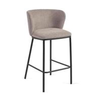 Kave Home Ciselia barkruk H65 chenille Lichtbruin poot zwart - thumbnail