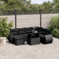 8-delige Loungeset met kussens poly rattan zwart - thumbnail