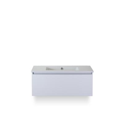 Frozen Badmeubelset 100 cm - Greeplijst in kleur - Wit Hoogglans - Keramische Wastafel Wit Zonder Kraangat