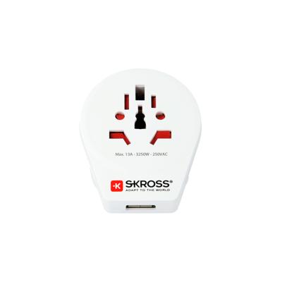SKROSS 1.500261 World to UK USB Reisadapter met 1 USB 2,AA -aansluiting - Spanning en vermogen 100V - 700W / 250V – 1750W. Bescherming tegen elektrische schokken,wit