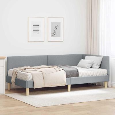 Hoekbedframe met Matras Anders 2 pcs Lichtgrijs Stof