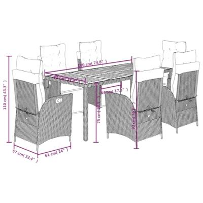 7-delige Tuinset met kussens poly rattan zwart