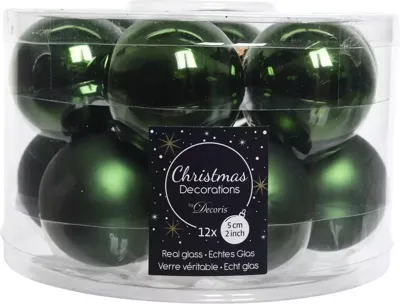 Kerstballen Glas Ø5cm Dennengroen 12st