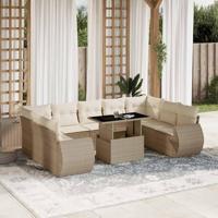 10-delige Loungeset met kussens poly rattan beige - thumbnail
