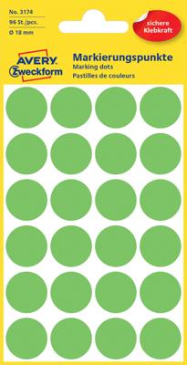 Avery Ronde etiketten diameter 18 mm, lichtgroen, 96 stuks