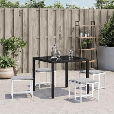 Tuinkrukken 4 st met kussens staal en textileen wit Tuinkrukken 4 st met kussens staal en textileen wit