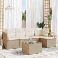 6-delige Loungeset met kussens poly rattan beige - thumbnail