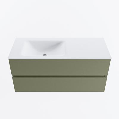 MONDIAZ VICA 110cm badmeubel onderkast Army 2 lades. Wastafel CLOUD links 1 kraangat, kleur Talc.