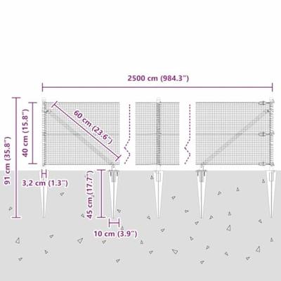 VidaXL Afrasteringspaal grijs 25 x 0,4 m (16 x 16 mm gaas)