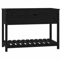 Plantenbak met schap 111,5x54x81 cm massief grenenhout zwart - thumbnail