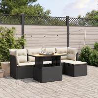 6-delige Loungeset met kussens poly rattan zwart - thumbnail